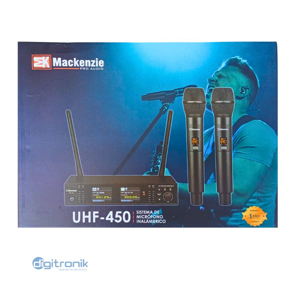MICROFONO D0BLE DE MANO 640-690 MHZ MACKENZIE UHF-450
