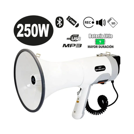MEGAFONO RECARGABLE 250W BATBLACK CON BT, USB, MP3 BT-MF250