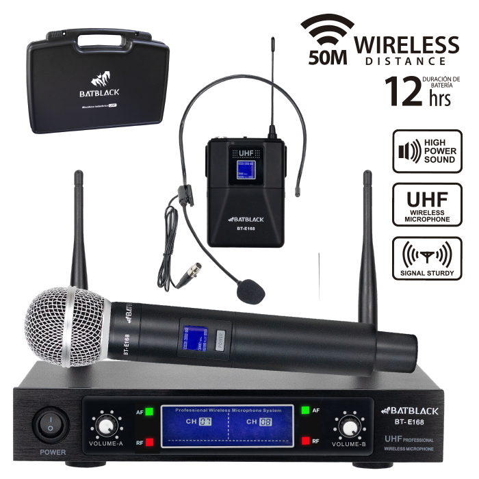 MICROFONO INALAMBRICO PROFESIONAL UHF BATBLACK BT-E168