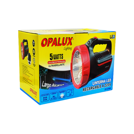LINTERNA RECARGABLE 220V OPALUX 5W ROJO OP-8795R