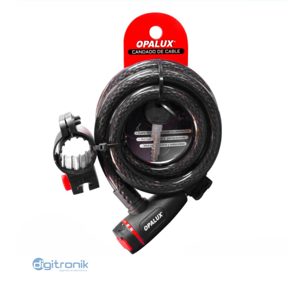 CANDADO DE CABLE CON LLAVE OPALUX 15MM 150CM OP-15MCLF-1.5