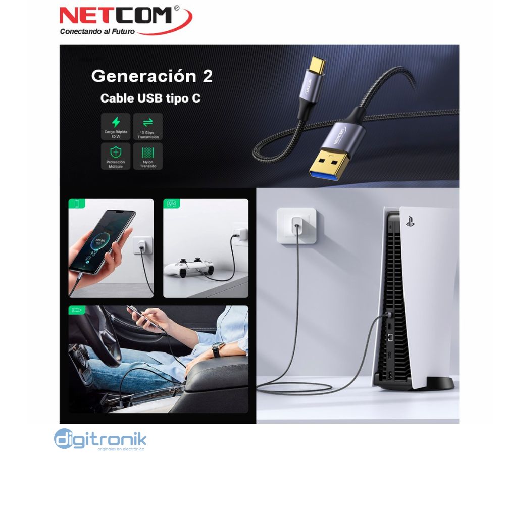 CABLE USB USB-A A USB-C 3.2 GEN 2 DE 1.80MTS NETCOM PE-CA0202