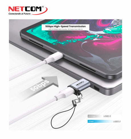 ADAPTADOR USB MACHO A USB-C HEMBRA V3.0 NETCOM PE-AP0041