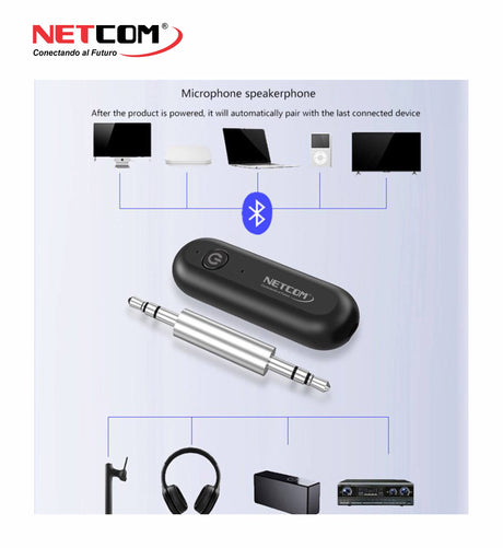 ADAPTADOR DE AUDIO BLUETOOTH 5.0 TRANSMITTER RECEIVER NETCOM PE-UB0030