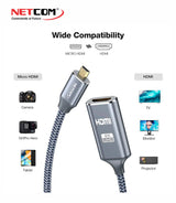 CABLE ADAPTADOR MICRO HDMI A HDMI  UHD 4K 60Hz PE-VA0375 NETCOM