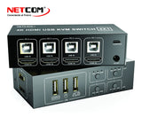 SWITCH KVM HDMI DE 4 PUERTOS 4K NETCOM PE-SC0050