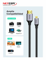 CABLE MICRO HDMI A HDMI DE 5 MTS UHD 4K@60Hz V2.0 - PE-HD0848 NETCOM