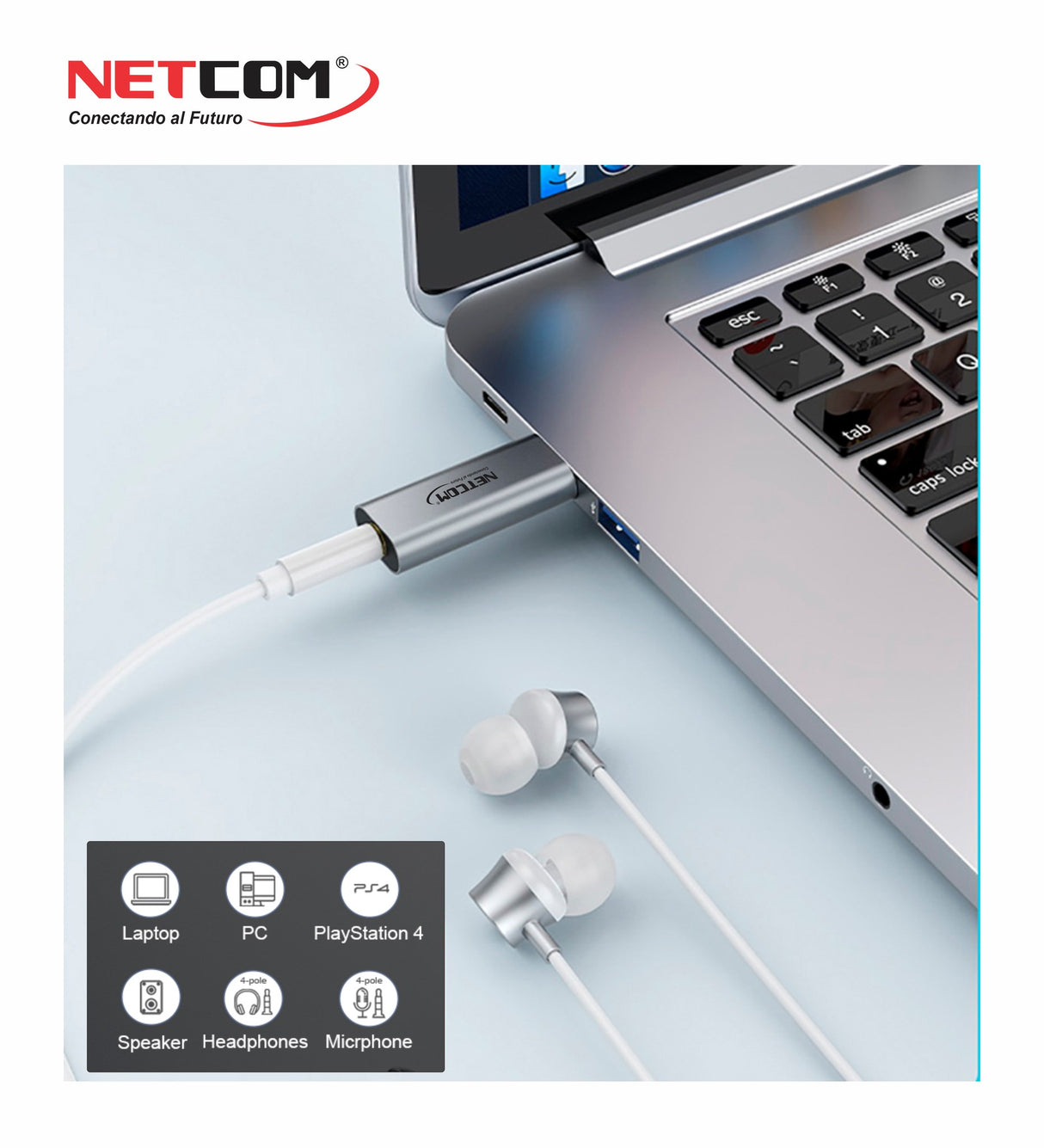 Tarjeta de Sonido Externa USB a Jack 3.5mm TRRS PE-SC0036 NETCOM