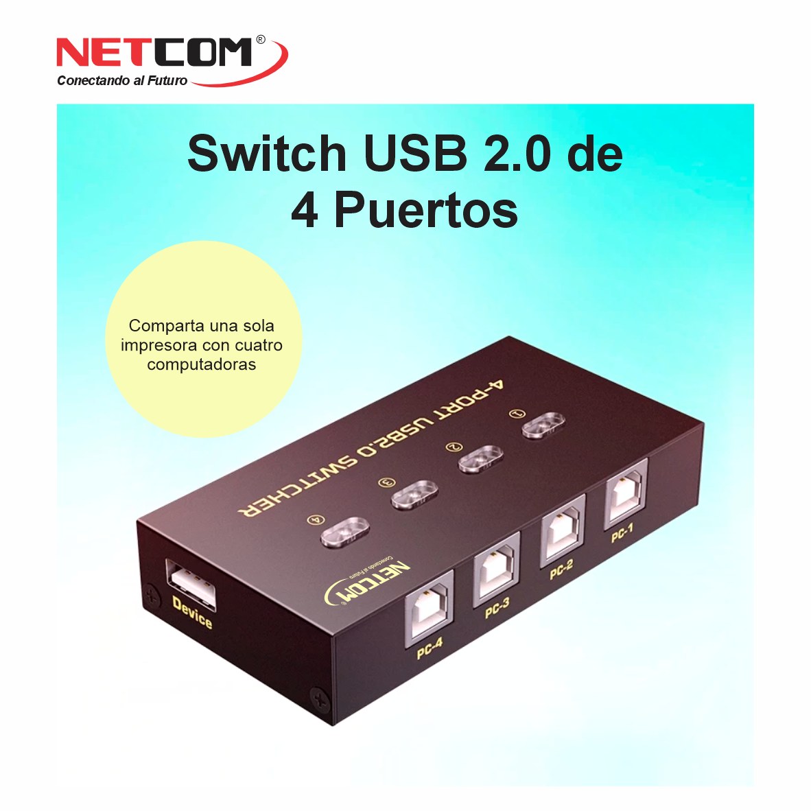 SWITCH USB IMPRESORA 4 X 1 NETCOM PE-SU0014