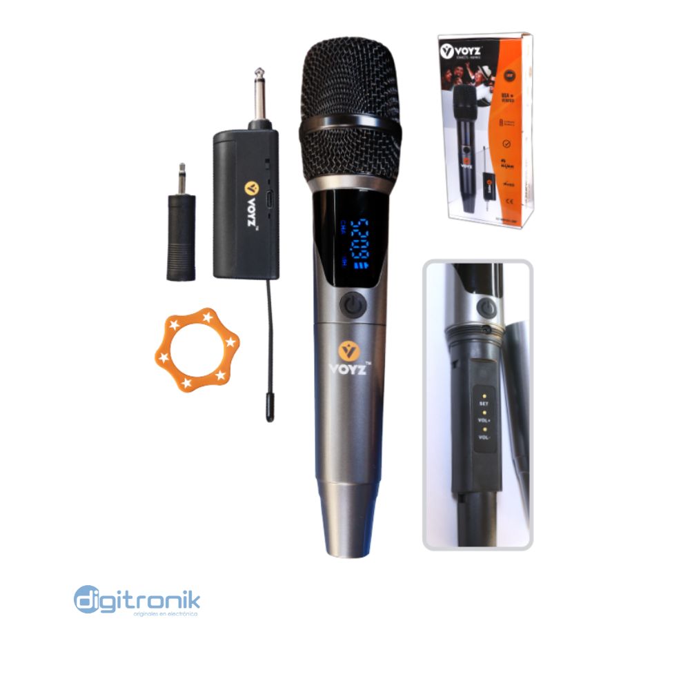 MICROFONO VOYZ UHF INALAMBRICO RECARGABLE BATERIA LITIUM VZ-WM101-UHF