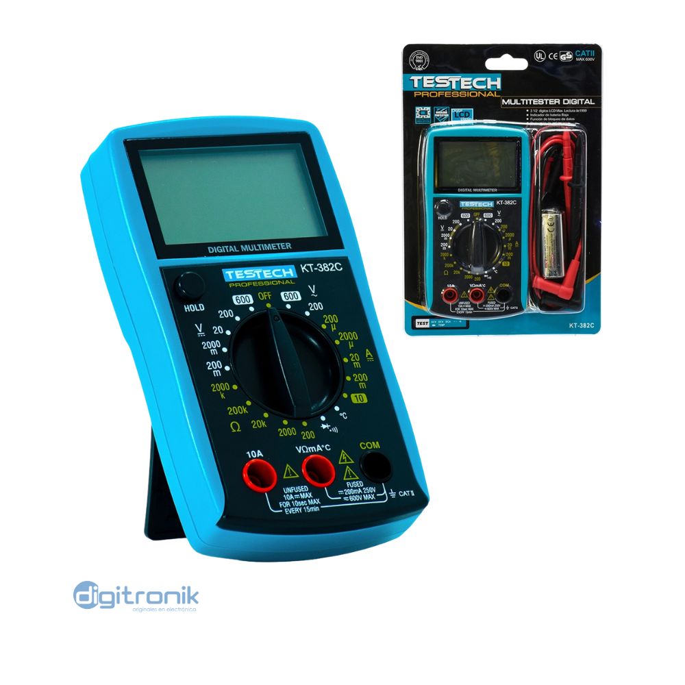 MULTIT. DIGITAL C/MEDICION DE TEMPO 0-400-1000ºC VOL AC/DC  TESTECH KT-382C