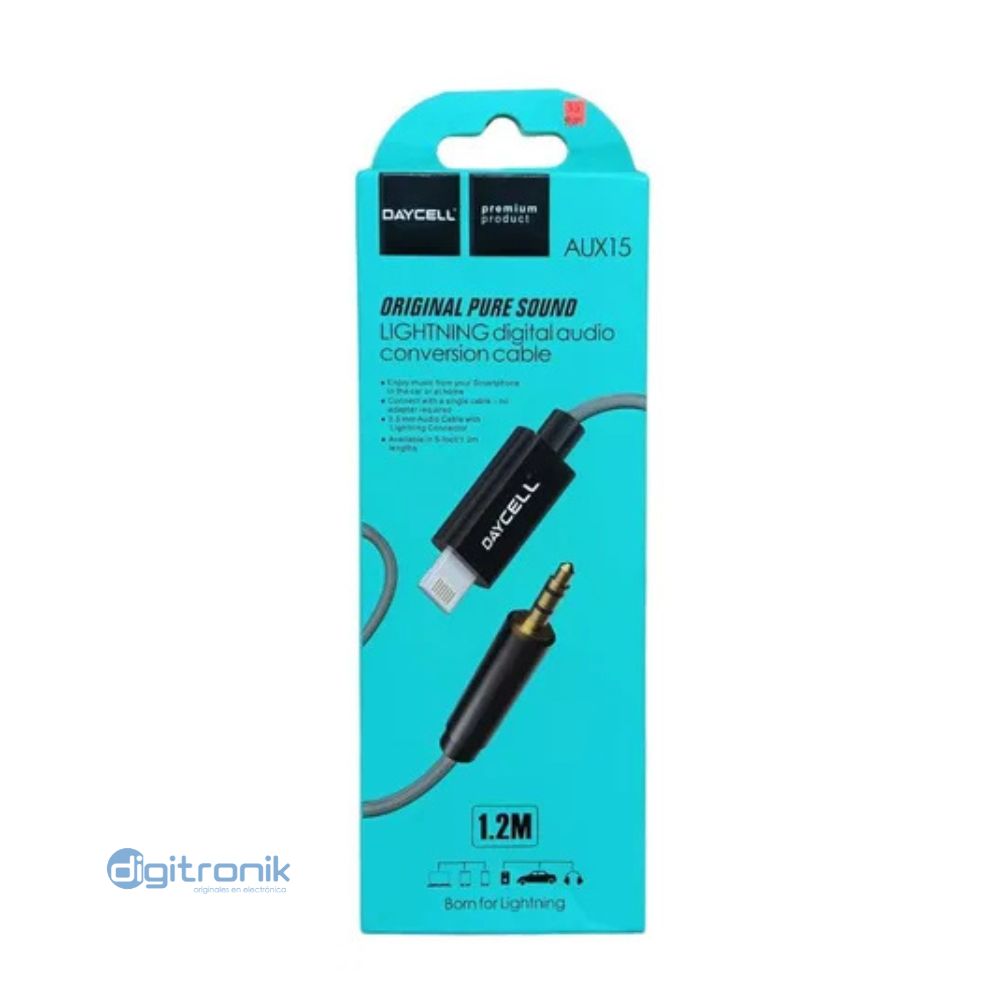 CABLE CONVERTIDO AUDIO DE LIGHTNING A PLUG 3.5MM AUX15 DAYCELL