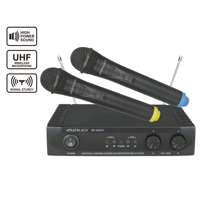 MICROFONO INALAMBRICO PROFESIONAL 2 DE MANO BATBLACK UHF BT-26DH1