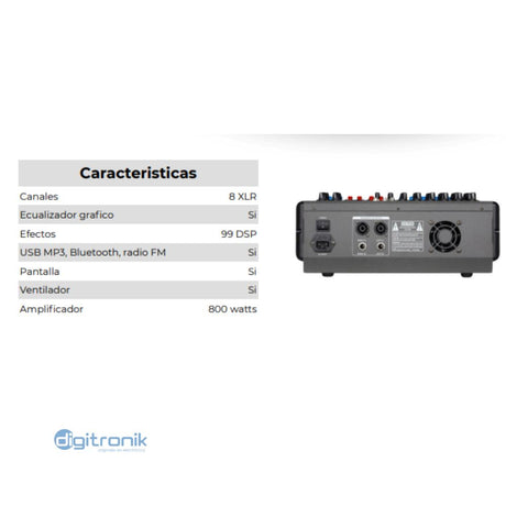 CONSOLA ANALOGA CON POWER DE 8 CANALES MACKENZIE GT-8