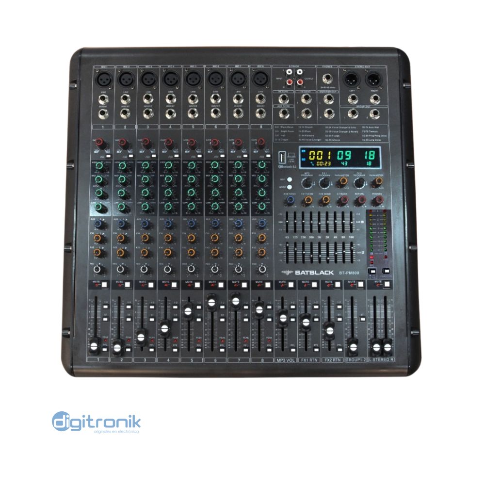 CONSOLA AMPLIFICADA BATBLACK 1200W/CANAL 2400W 8 CANALES BT-PM800