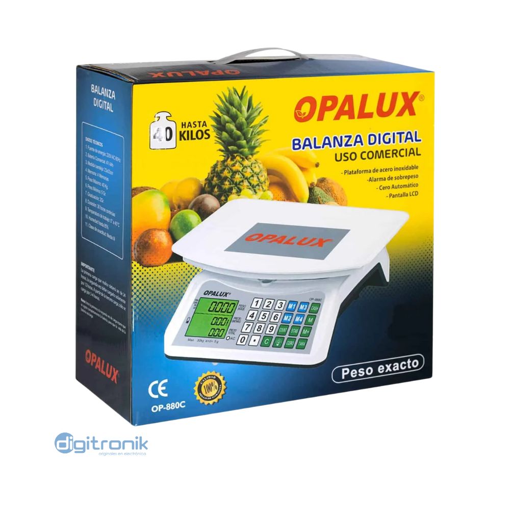 BALANZA DIGITAL40KG BAT-4V4AH, 4 MEMORIAS  OPALUX OP-880C
