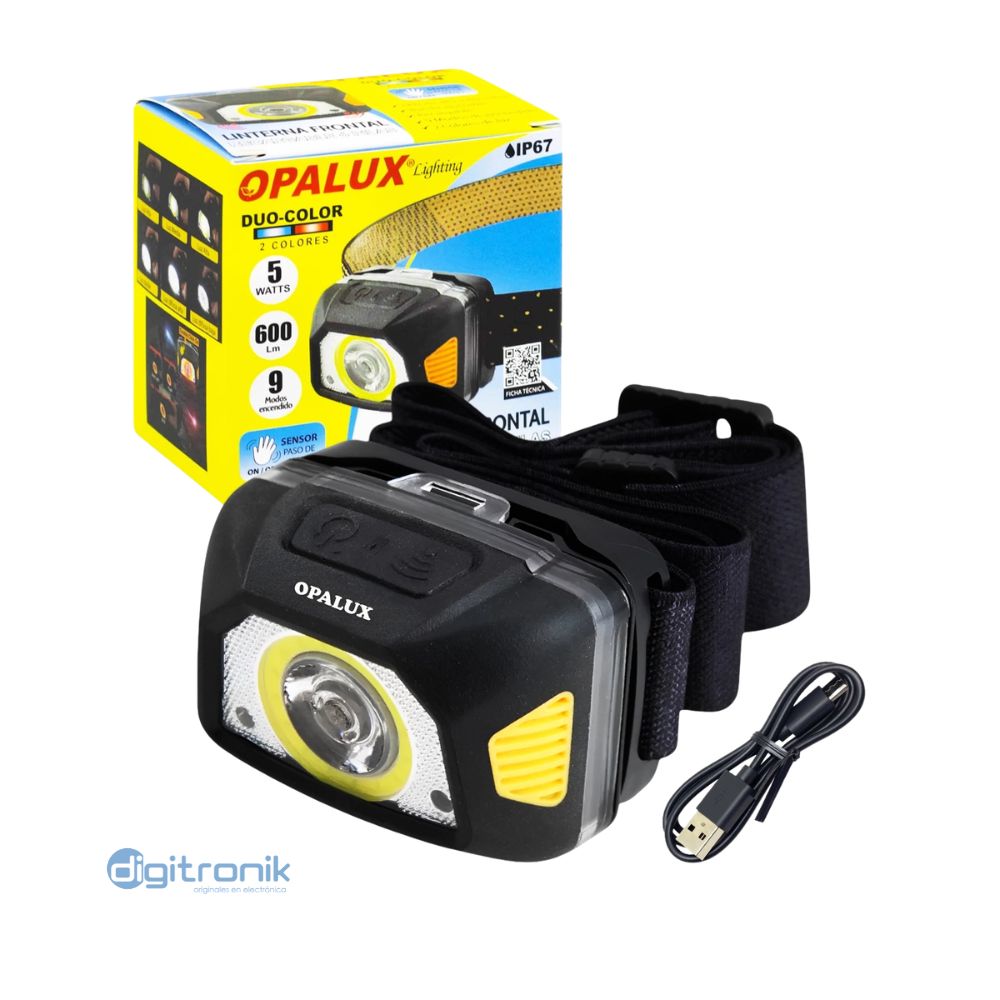 LINTERNA FRONTAL RECARGABLE O A PILA OPALUX CON SENSOR OP-9003