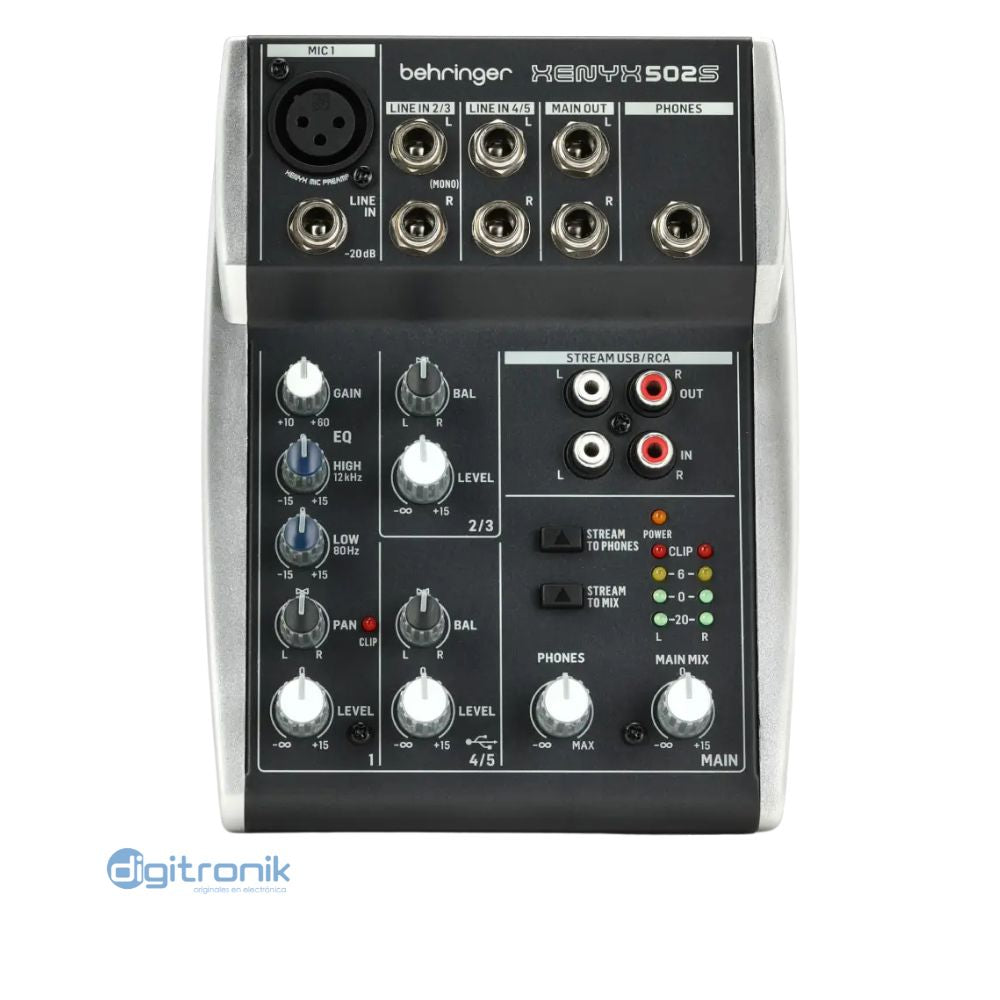 MIXER DE 5 ENTRADAS CON INTERFAZ USB BEHRINGER 502S