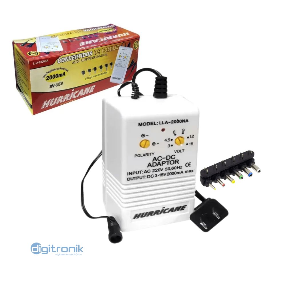 ADAPTADOR UNIVERSAL 2 AMP 3V-15V 36W 220VC 6 VIAS LLA-2000NA