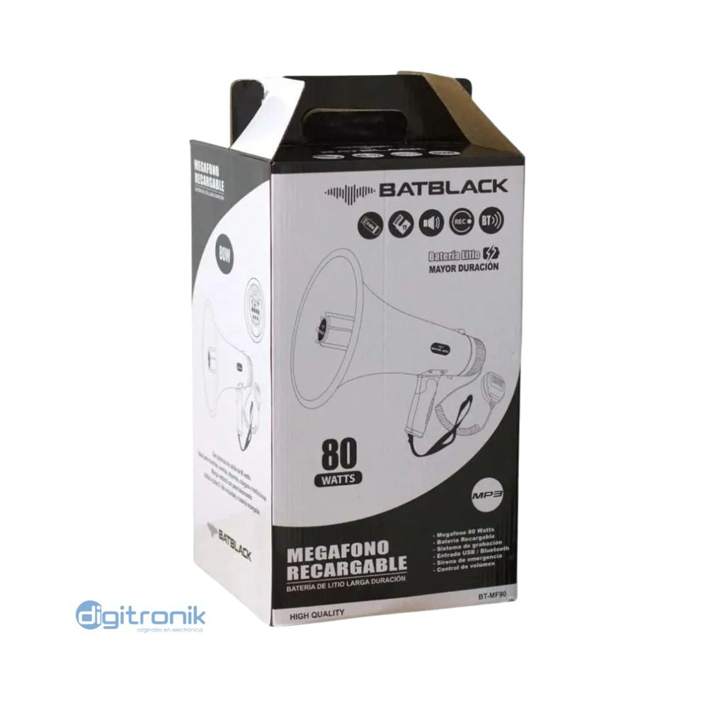 MEGAFONO 80W RECARGABLE CON BT USB MP3 BATBLACK BT-MF90