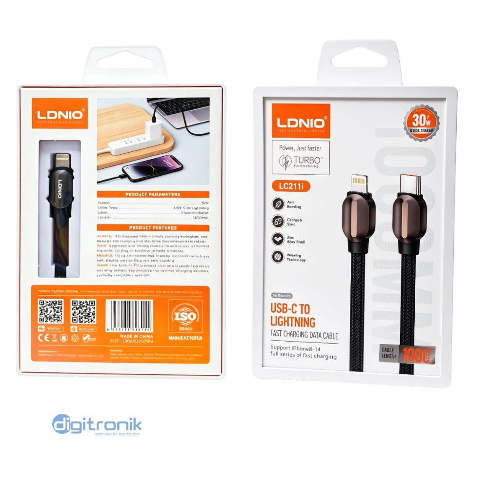 CABLE DE CARGA RAPIDA Y DATOS 30W LDNIO LC211I