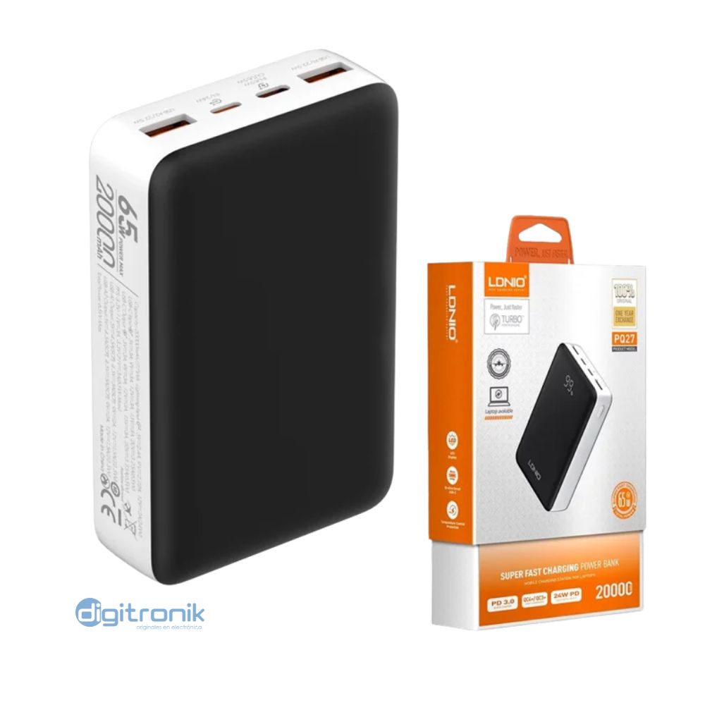 POWER BANK CARGA RAPIDA 65W 20000MAH LDNIO PQ27