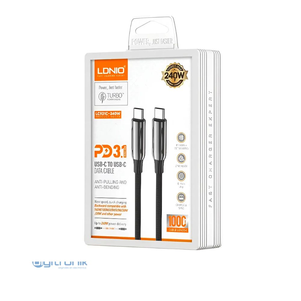 CABLE DE DATOS 1 METRO LDNIO CARGA RAPIDA 240W TIPO C LC921