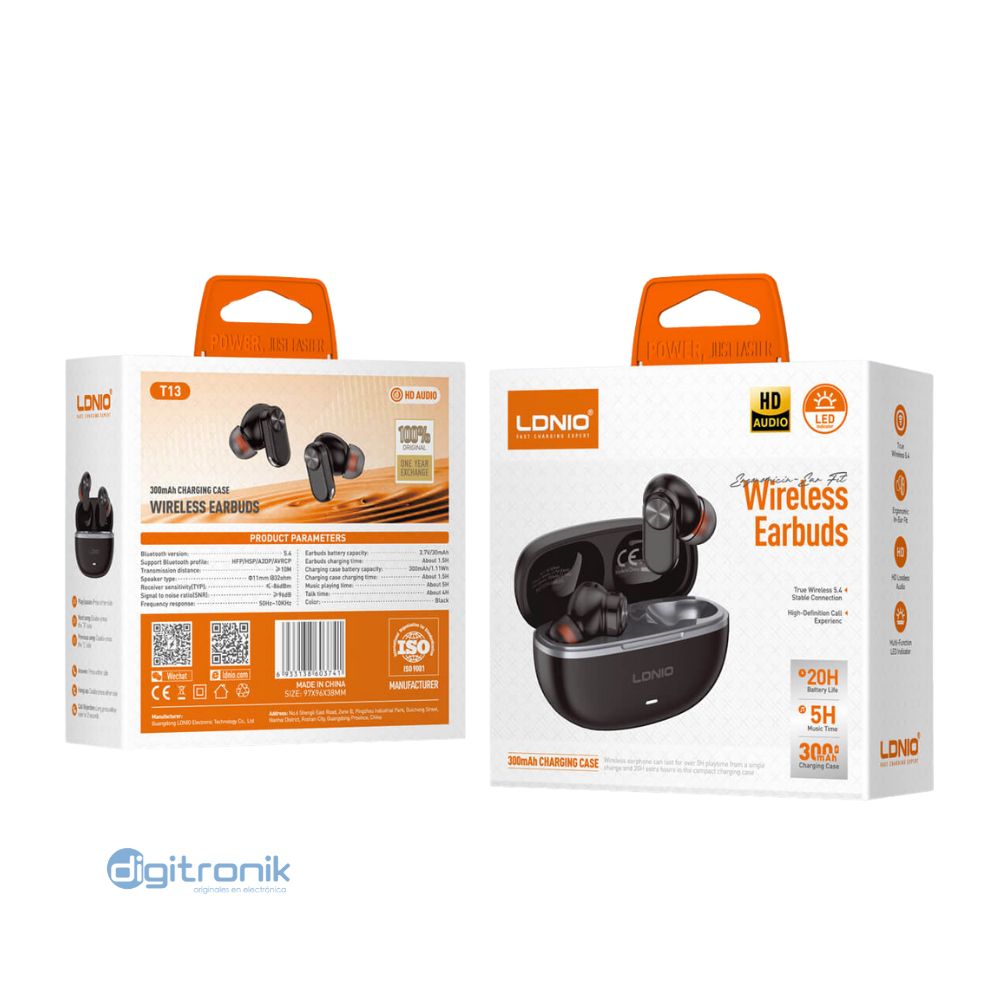 AURICULARES INTRAAURALES INALÁMBRICOS ESTÉREO BLUETOOTH LDNIO T13