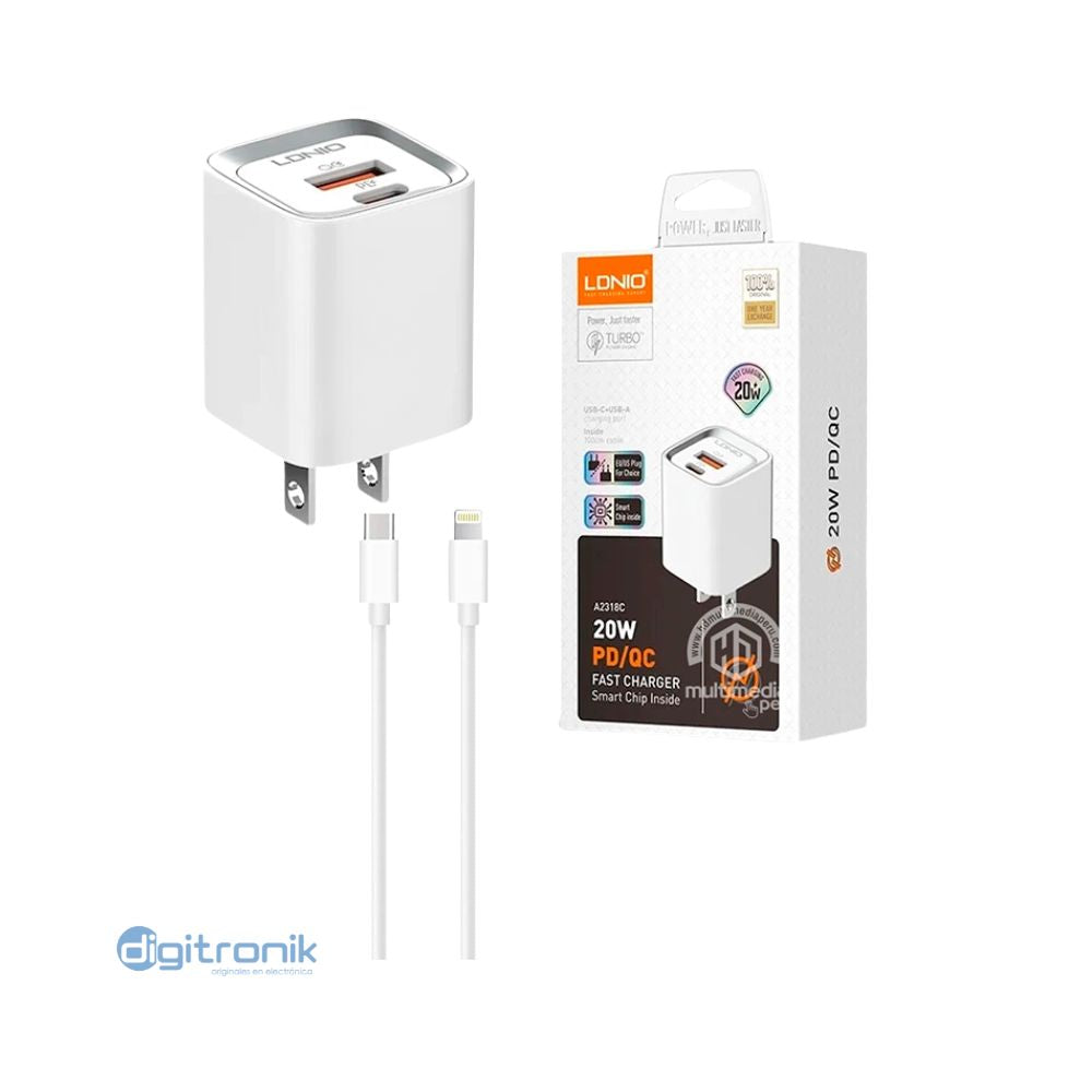 CARGADOR RAPIDO SMART 20W A2318C LDNIO CABLE LIGHTING