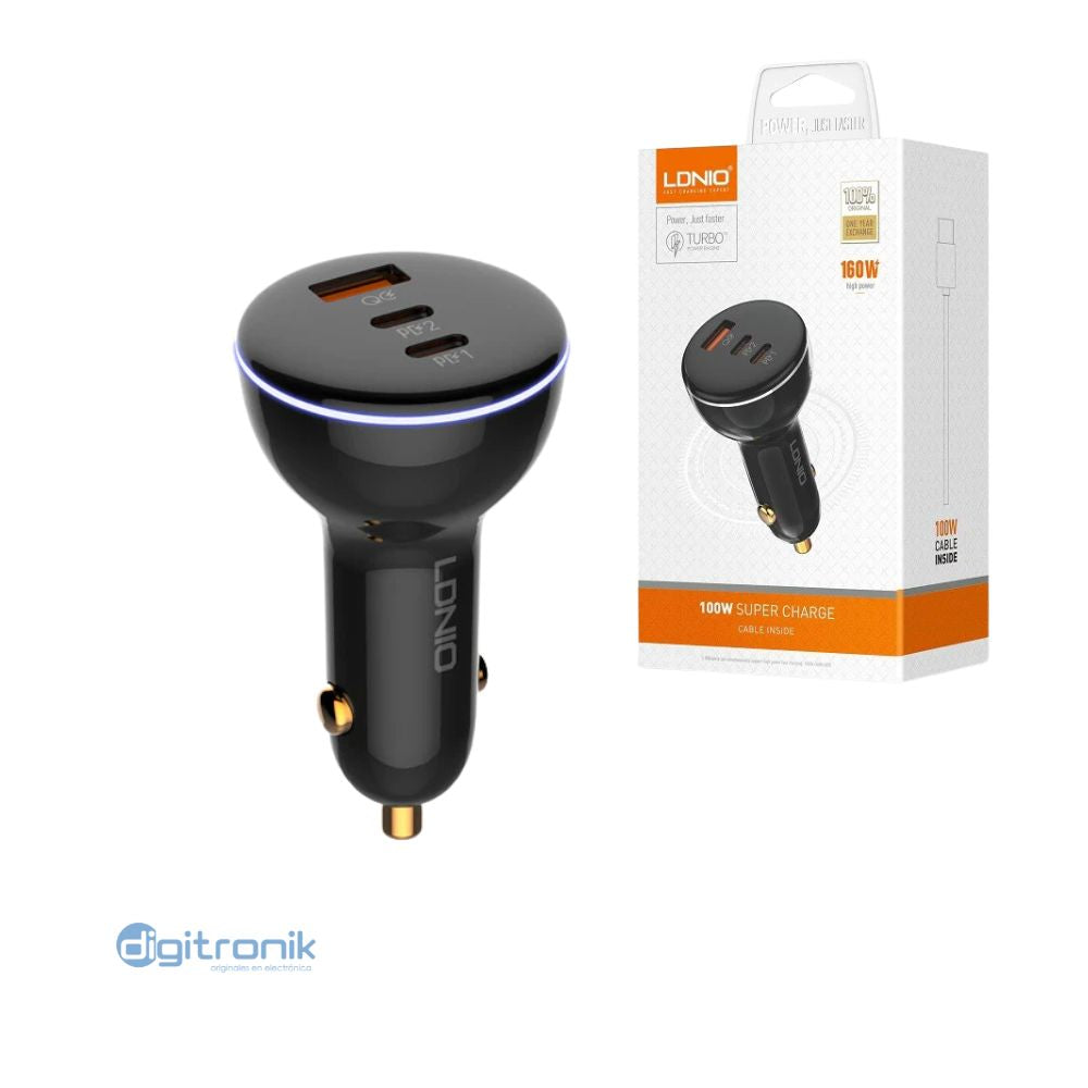 CARGADOR DE COCHE SUPERRÁPIDO DE 160W 3 USB LDNIO C120