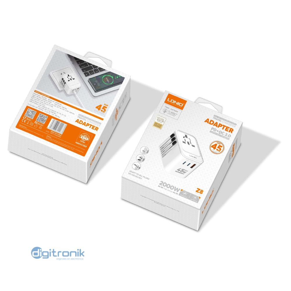 ADAPTADOR DE VIAJE  45W LDNIO Z8