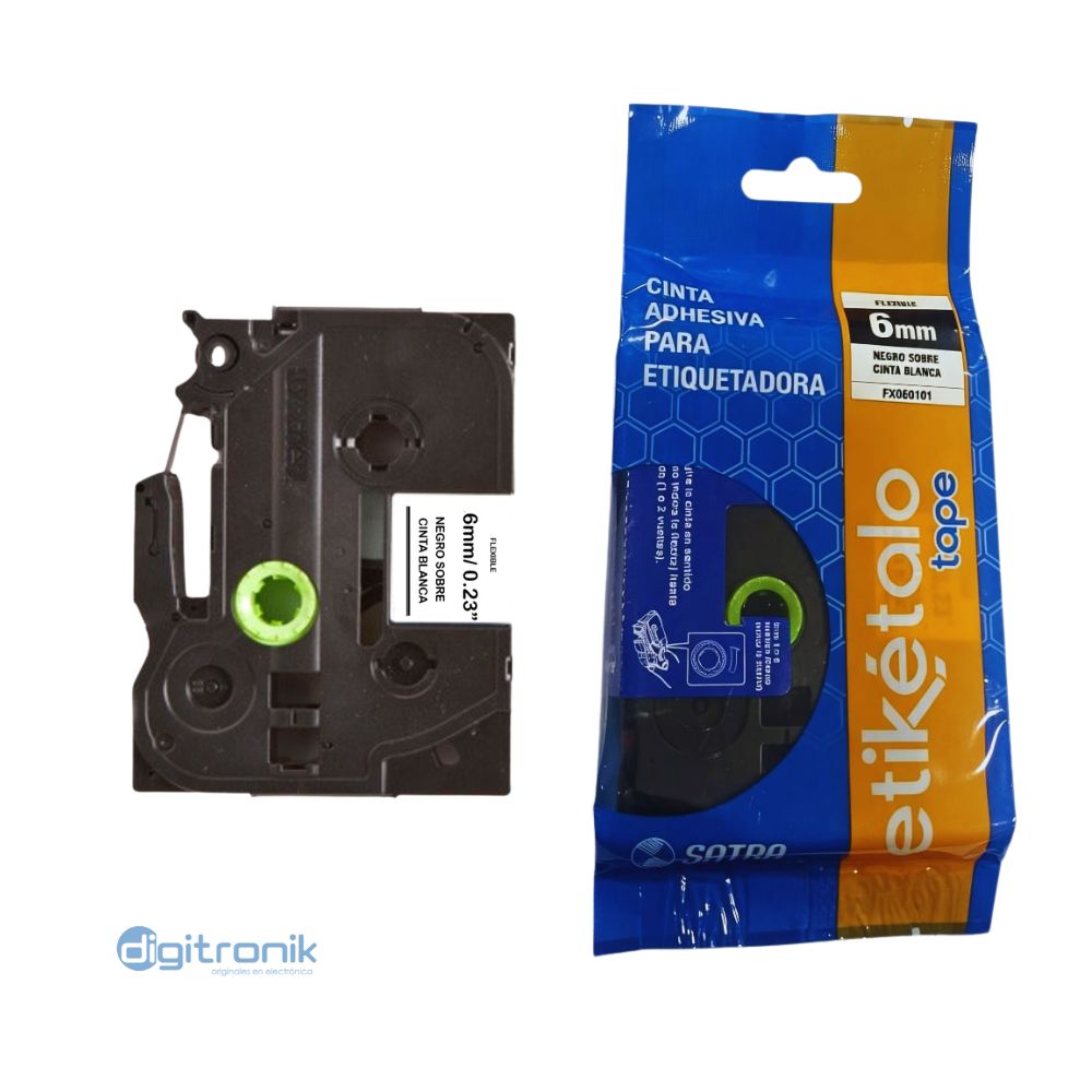 CINTA ETIKETA FLEX NEGRO SOBRE CINTA BLANCA 6MM BROTHER FX060101