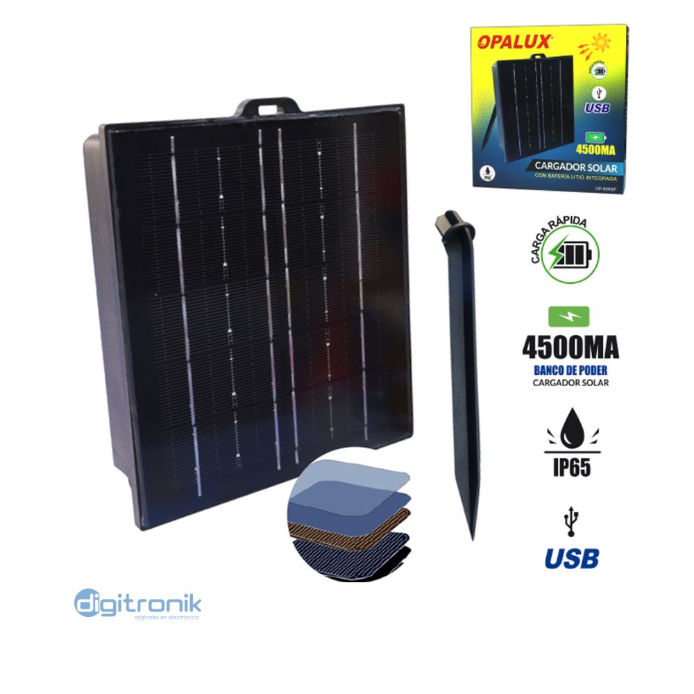 CARGADOR SOLAR C/3 BATERIAS DE LITIO INTEGRADA OPALUX OP-SD60P