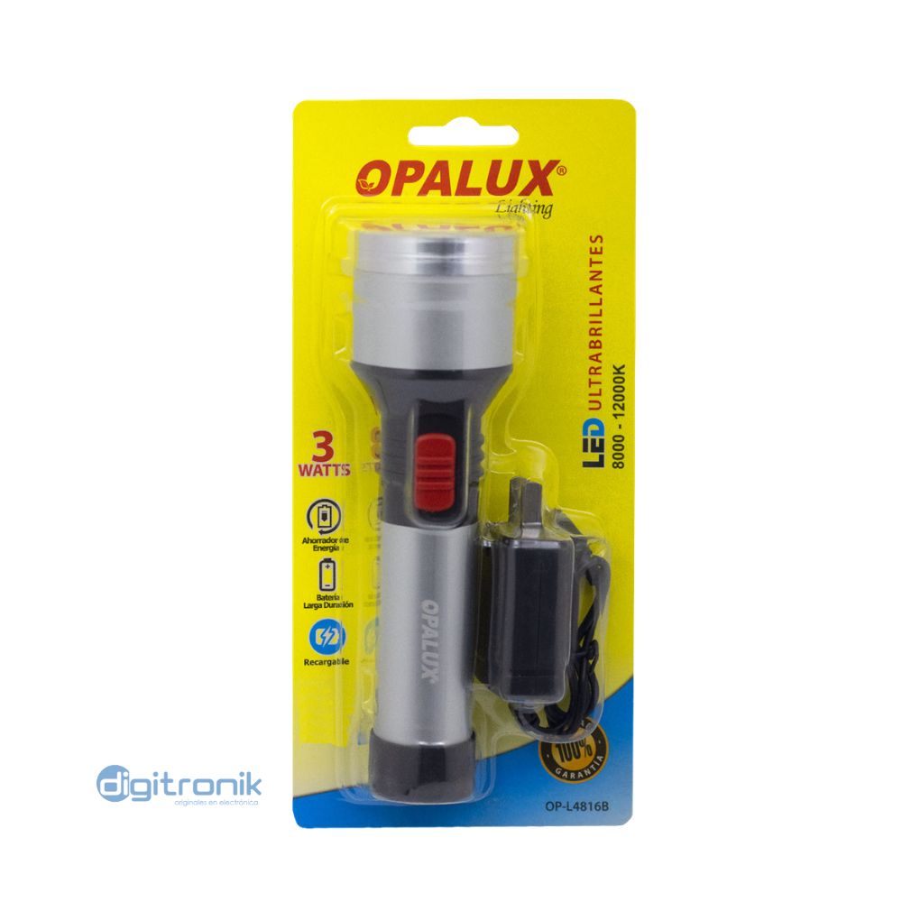 LINTERNA LED RECARGABLE 3W OPALUX 100 LM OP-L4816B