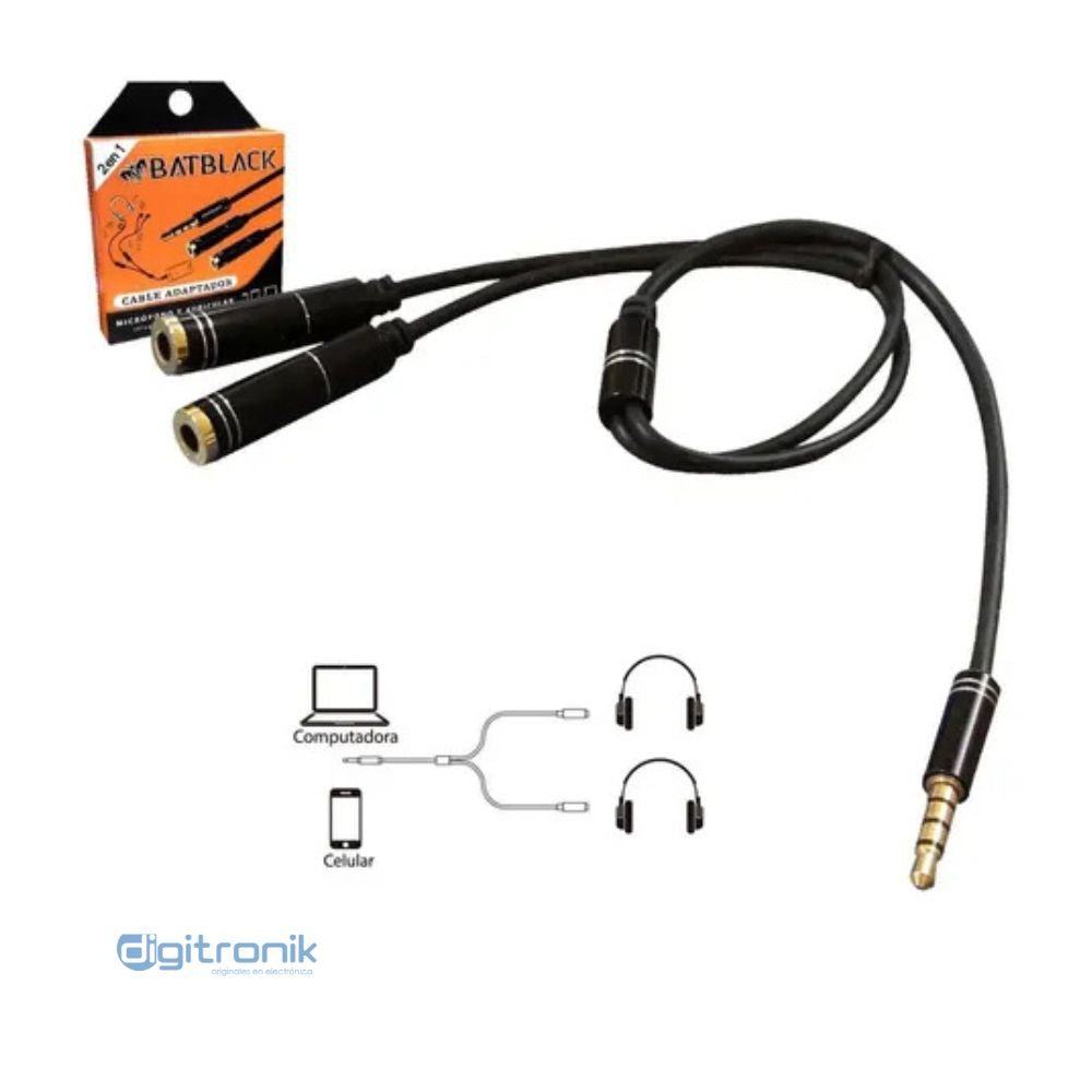CABLE PLUG 3.5MM A 2 JACK 3.5MM BATBLACK BT-KY67/BK