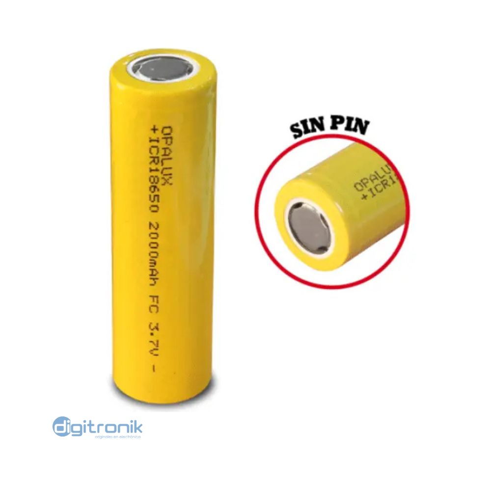 BATERIA RECARGABLE 18650 (FC) LITIO 3.7V OPALUX 2000MAH S/PIN ICR18650-2000FT/C