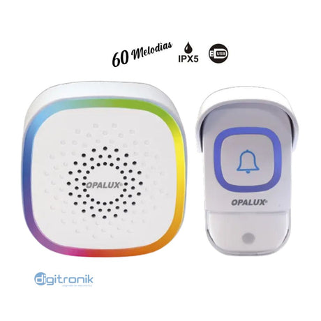 TIMBRE INALAMBRICO CON LUZ RGB (USB-PILA) OPALUX 60 MELODIAS OP-5990