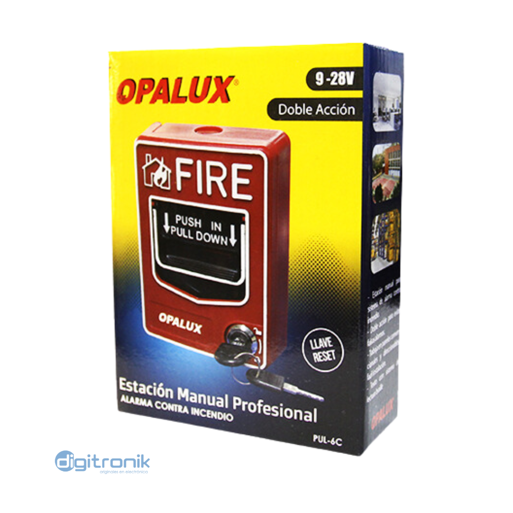 ESTACION MANUAL DE ALARMA DOBLE ACCION OPALUX 9-28V PUL-6C