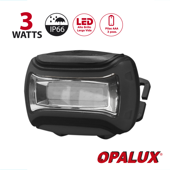 LINTERNA FRONTAL 3W LED OPALUX 4.5VDC NEGRO OP-1102NG