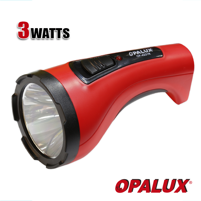 LINTERNA LED RECARGABLE OPALUX 3W, LUZ BAJA Y ALTA OP-4231R COLOR ROJO