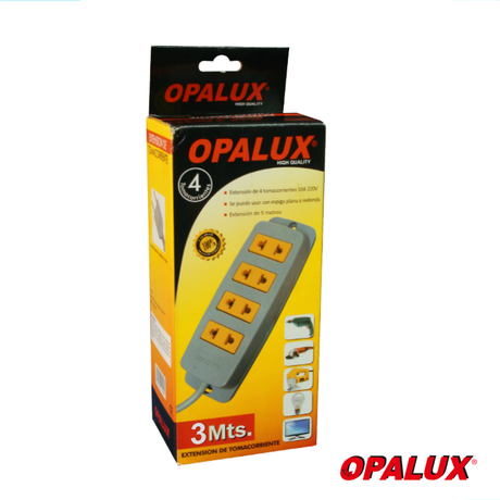 EXTENSOR VULCANIZADO DE 4 TOMAS OPALUX 3.00 MTS PLOMO OP-530-3P