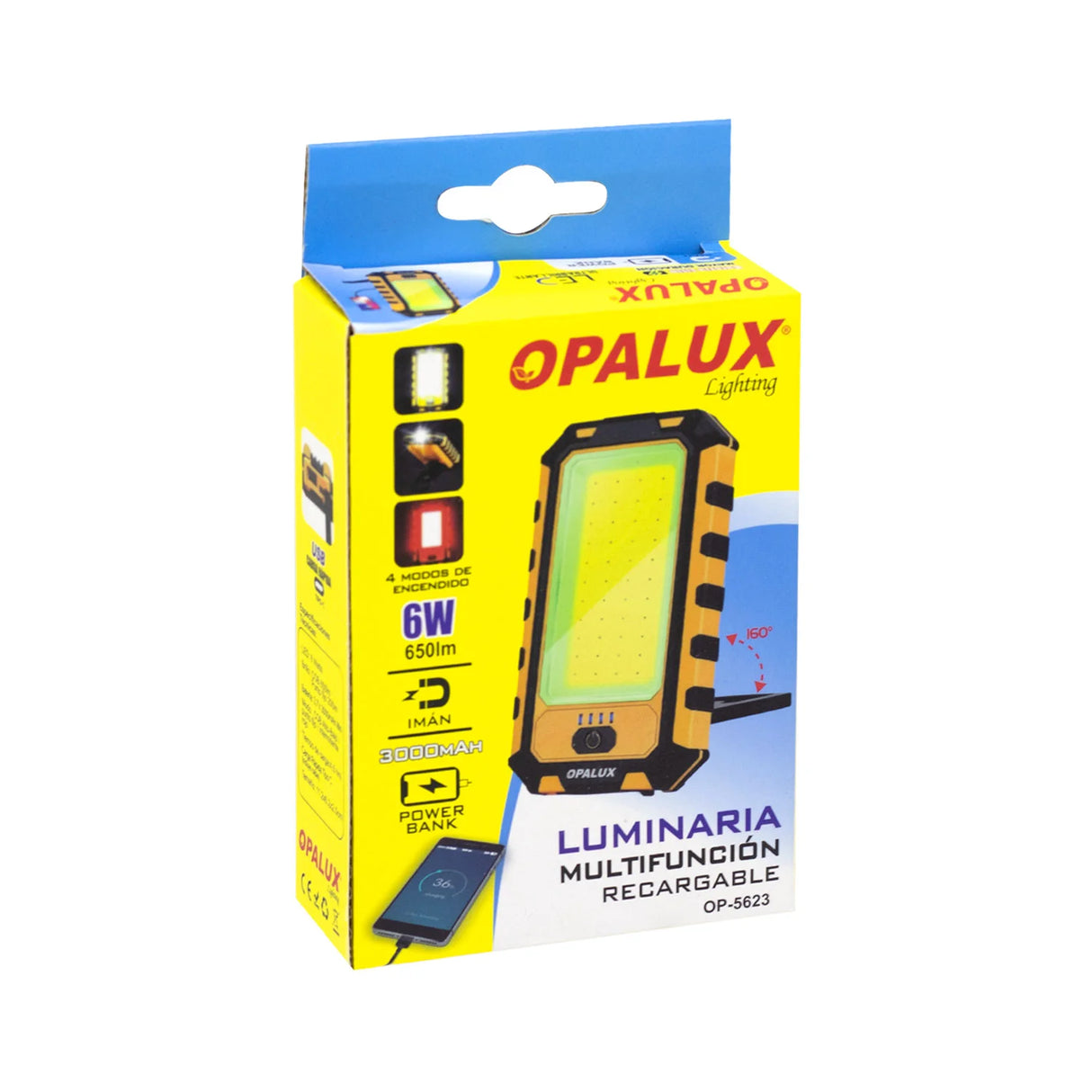 LUMINARIA MULTIFUNCION RECARGABLE 6W OPALUX 650ML OP-5623