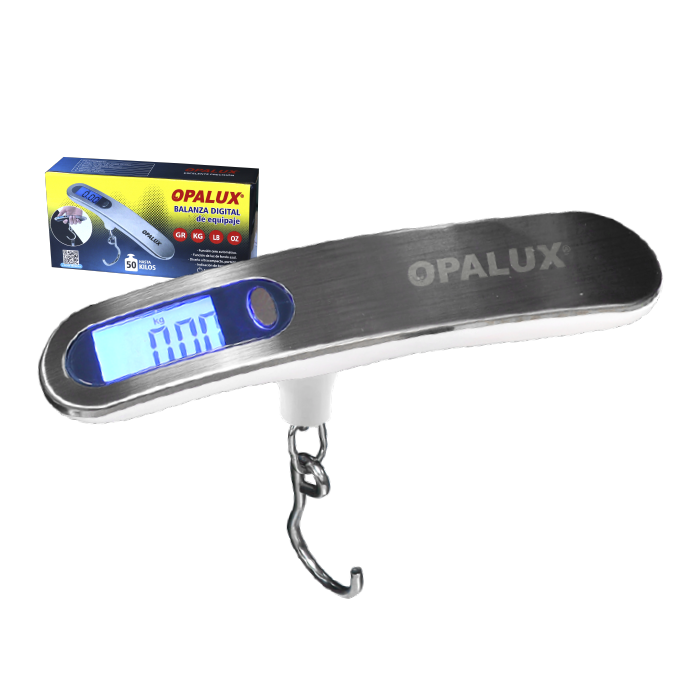 BALANZA DIGITAL DE EQUIPAJE "OPALUX" 50KG PANTALLA AZUL OP-623