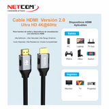 CABLE HDMI 2.0 4K@60Hz de 30MTS NETCOM PE-HD0130