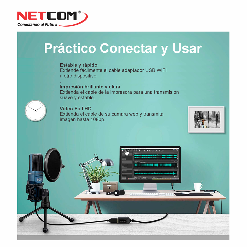 CABLE EXTENSIÓN USB 2.0 ACTIVO DE 30M NETCOM PE-UA0330