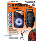 PARLANTE AMPLIFICADO 15" 3000W BATBLACK CON BT,FM,USB BT-1501BAT