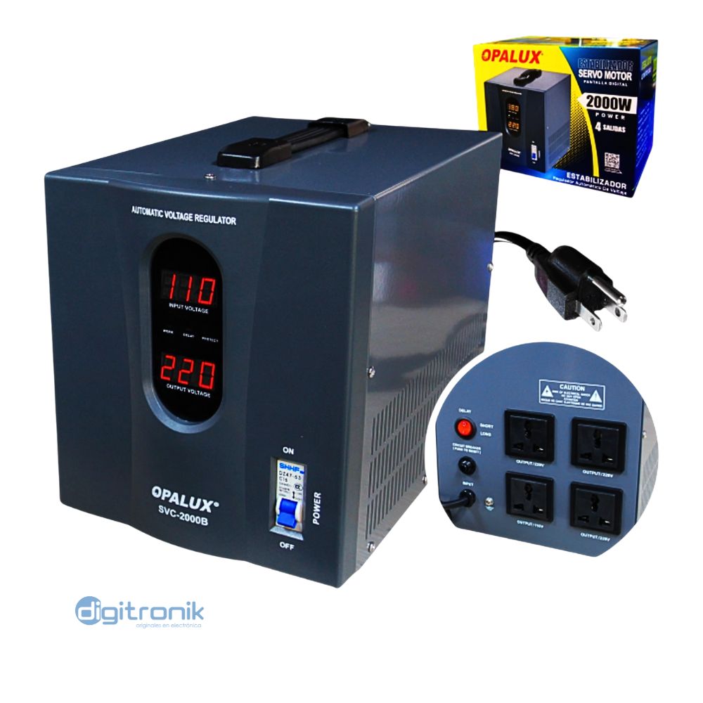 ESTABILIZADOR SERVOMOTOR 2000W OPALUX C/PANTALLA DIGITAL SVC-2000B