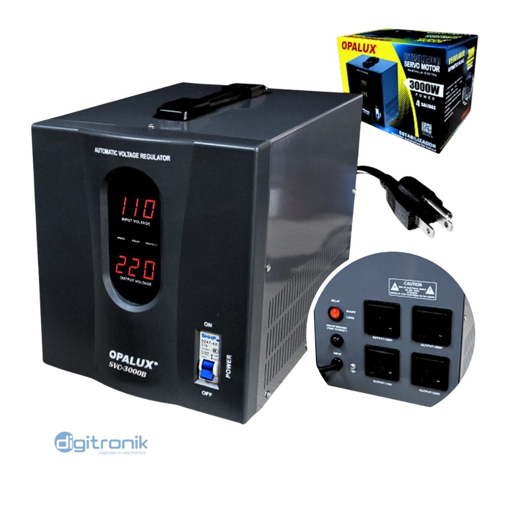 ESTABILIZADOR SERVOMOTOR 3000W OPALUX C/PANTALLA DIGITAL SVC-3000B