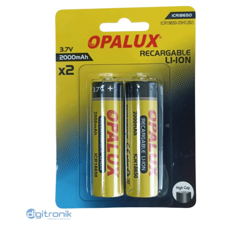 BATERIA RECARGABLE 18650 (HC) LITIO 3.7V OPALUX 2000MAH ICR18650-2000HC(B2)