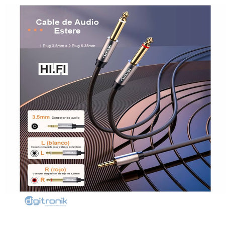 CABLE DE AUDIO 1 PLUG 3.5MM A 2 PLUG 6.3MM NETCOM PE-RS0502